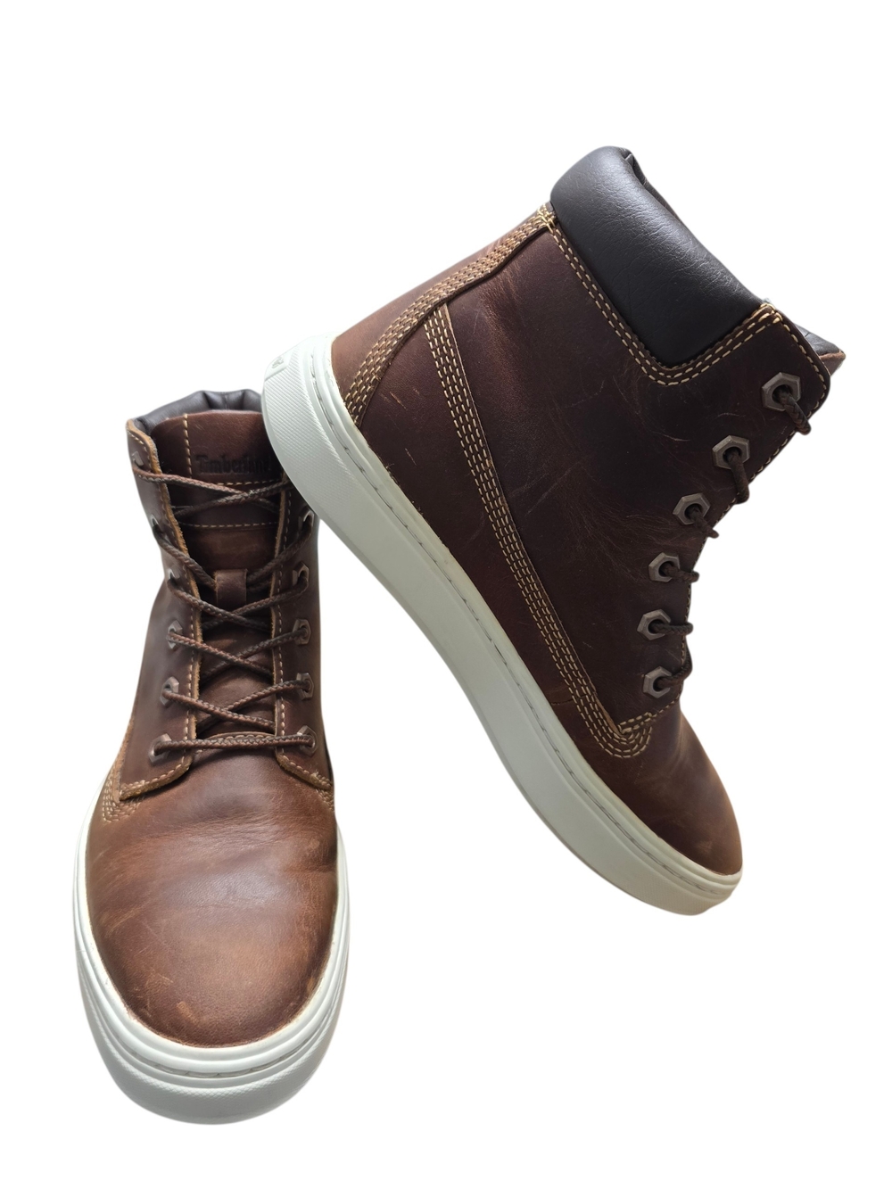 Timberland Flannery Women's Brown Leather High-Top Sneakers with White Sole 6.5